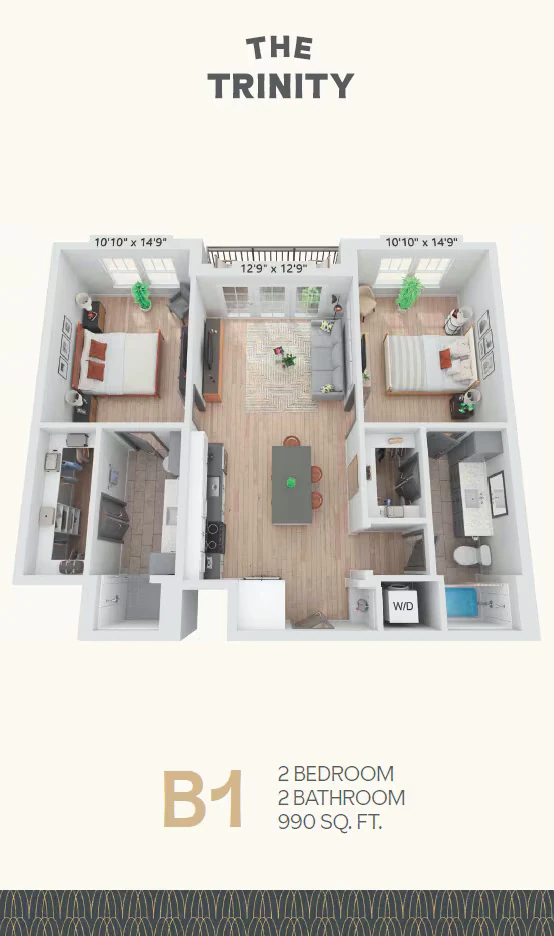 B1 900sf 2/2 1009 floor plan